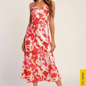 Gorgeous Lulus floral satin midi dress brand new